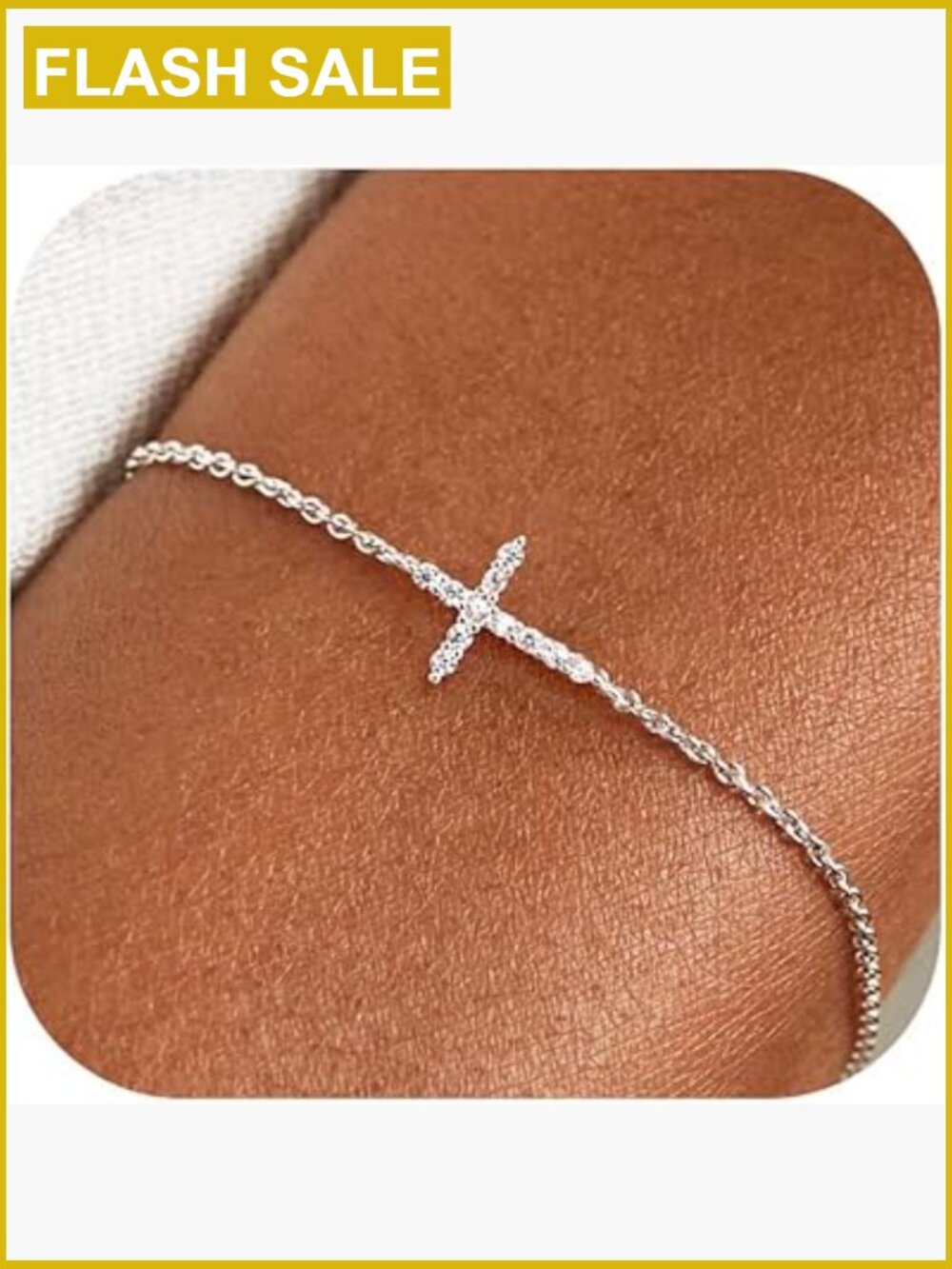 Dainty Cross CZ Chain Bracelet with Cubic Zirconia, Adjustable, Hypoallergenic,